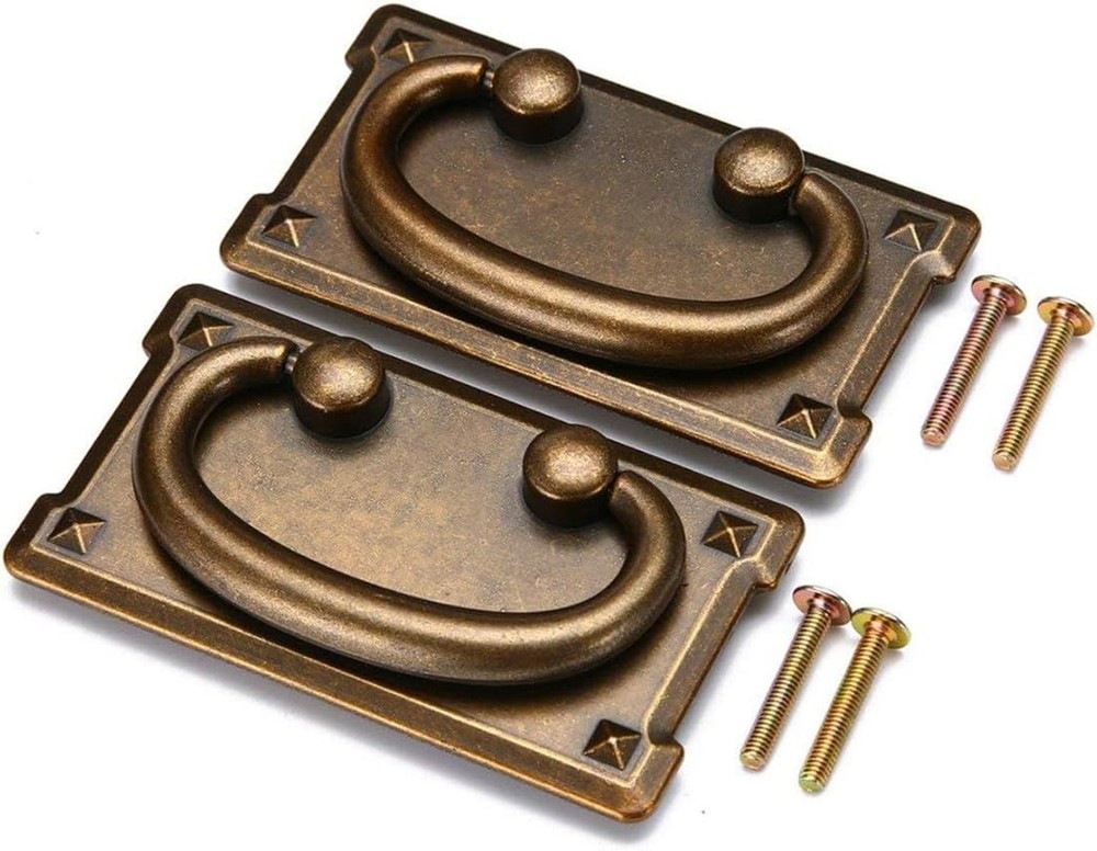 DUDUA 2pcs Vintage Antique Bronze Drawer Ring Pull Handles Knobs Hardware for...