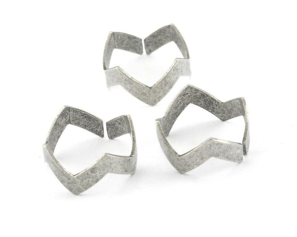 2PCS Zigzag Ring antique silver brass adjustable chevron knuckles 9US