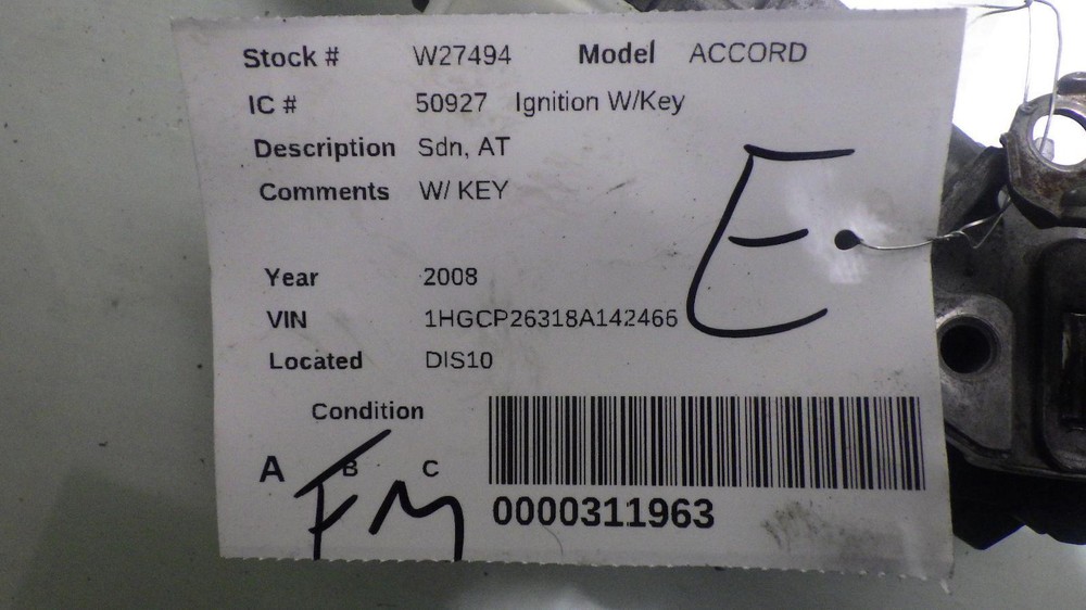 08 HONDA ACCORD Ignition W/Key