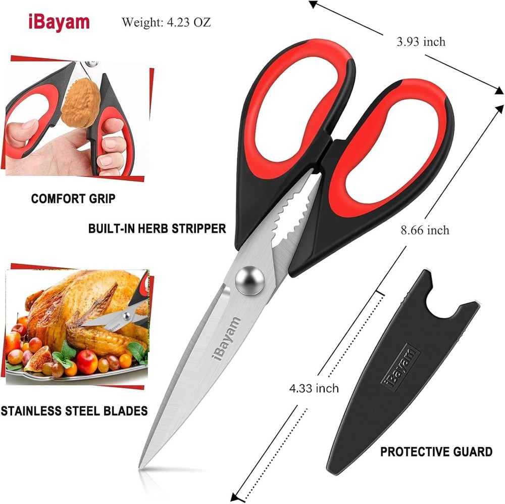 Dishwasher Safe Heavy Duty Kitchen Shears - Ultimate Cooking Utility, 2-Pack