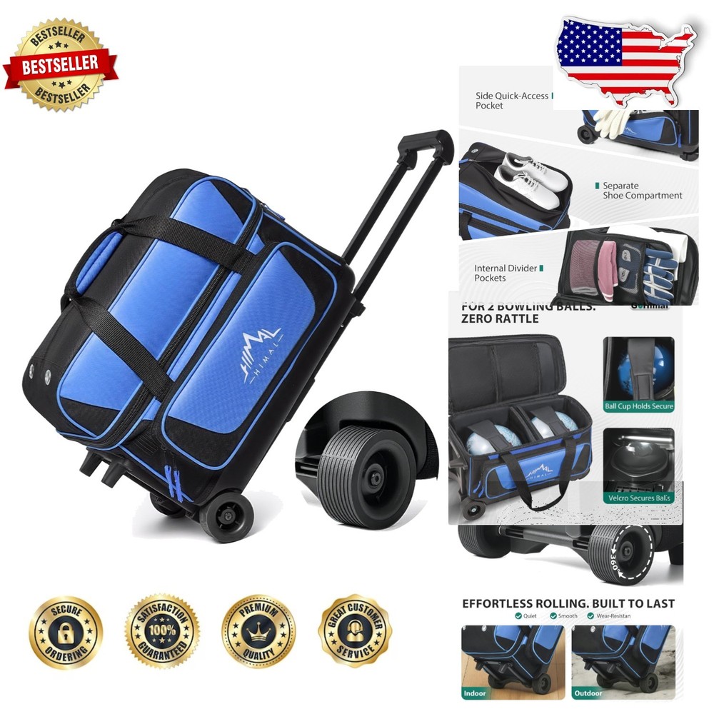 2 Ball Bowling Bag Wheels Shoe Compartment Retractable Handle