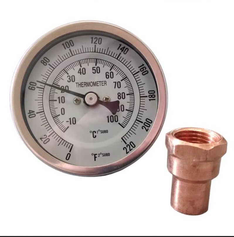 Thermometer & Copper Kit For Moonshine Still Keg Column. 1/2" NPT Thread Kettle