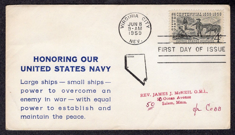 1959 Nevada Silver Centennial (1130) -  Unknown-Maker FDC MP67