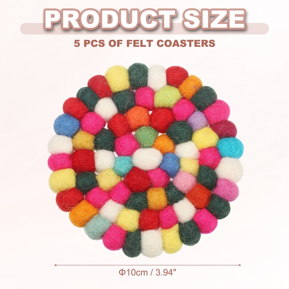 5 Round Felt Coasters, Desk Coasters, Multicolor