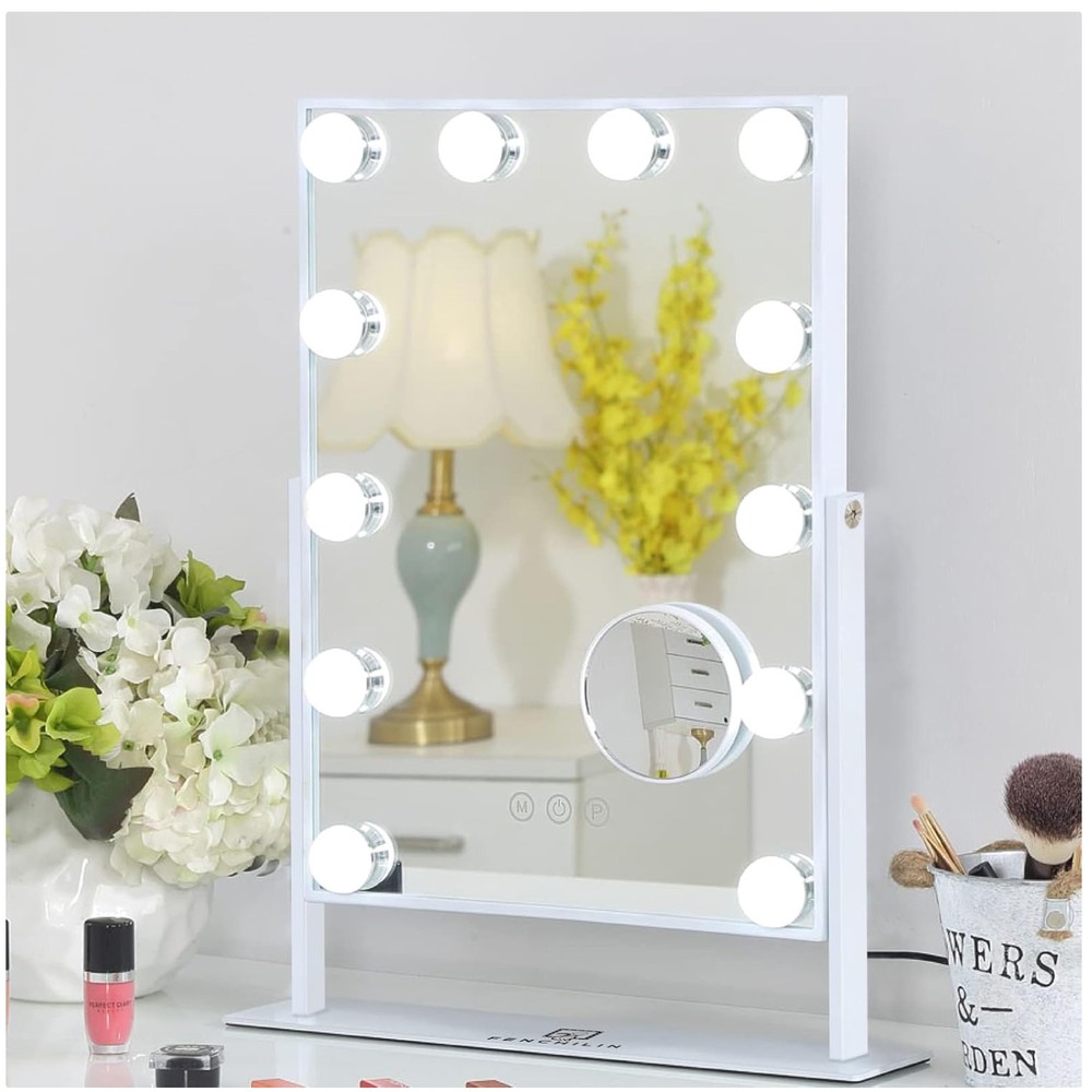 Dimmable Lighted Makeup Vanity Mirror - Detachable Magnification & Modern Design