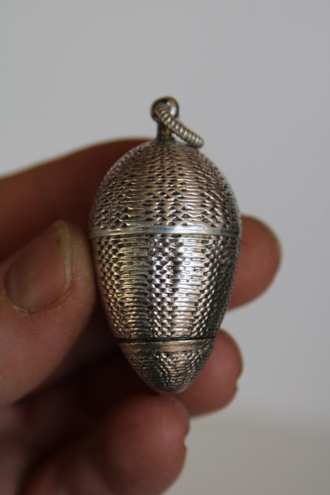 Antique Egg Sterling Silver Chatelaine Thimble Holder & Thimble / Pomander ?