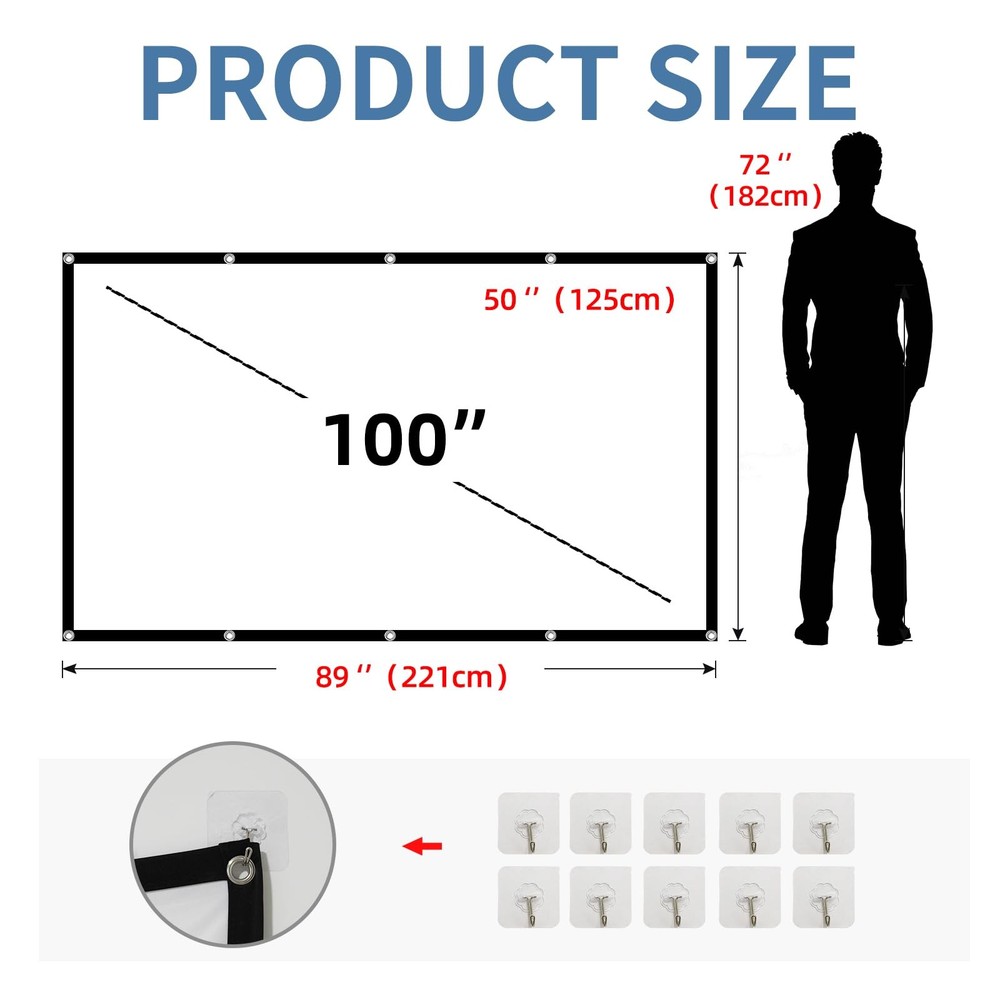 Projector Screen,4K 16:9 HD Rear Front Projectors Screen Foldable Projection ...