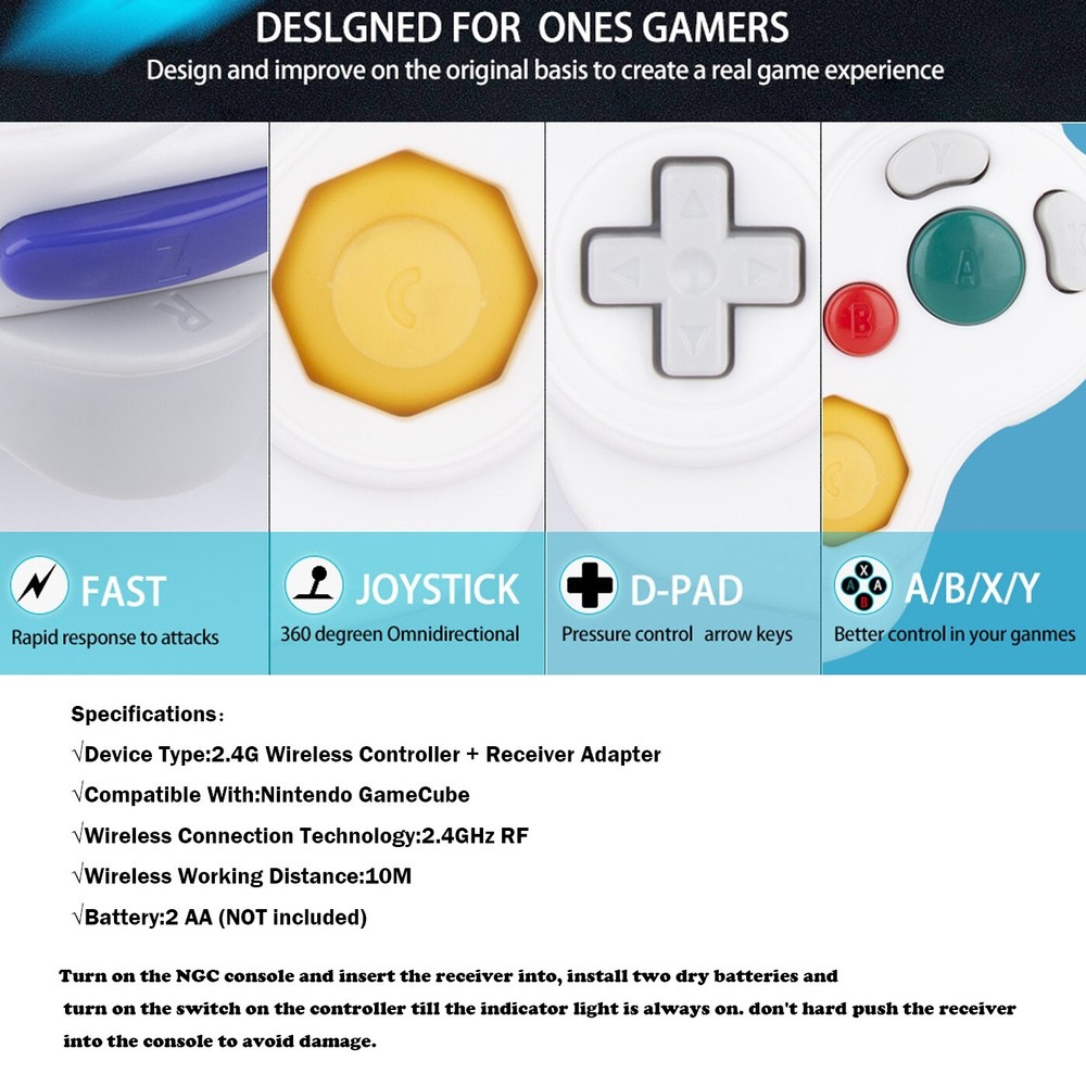 Wireless GameCube Controller + Adapter Wavebird for GameCube NGC Console White