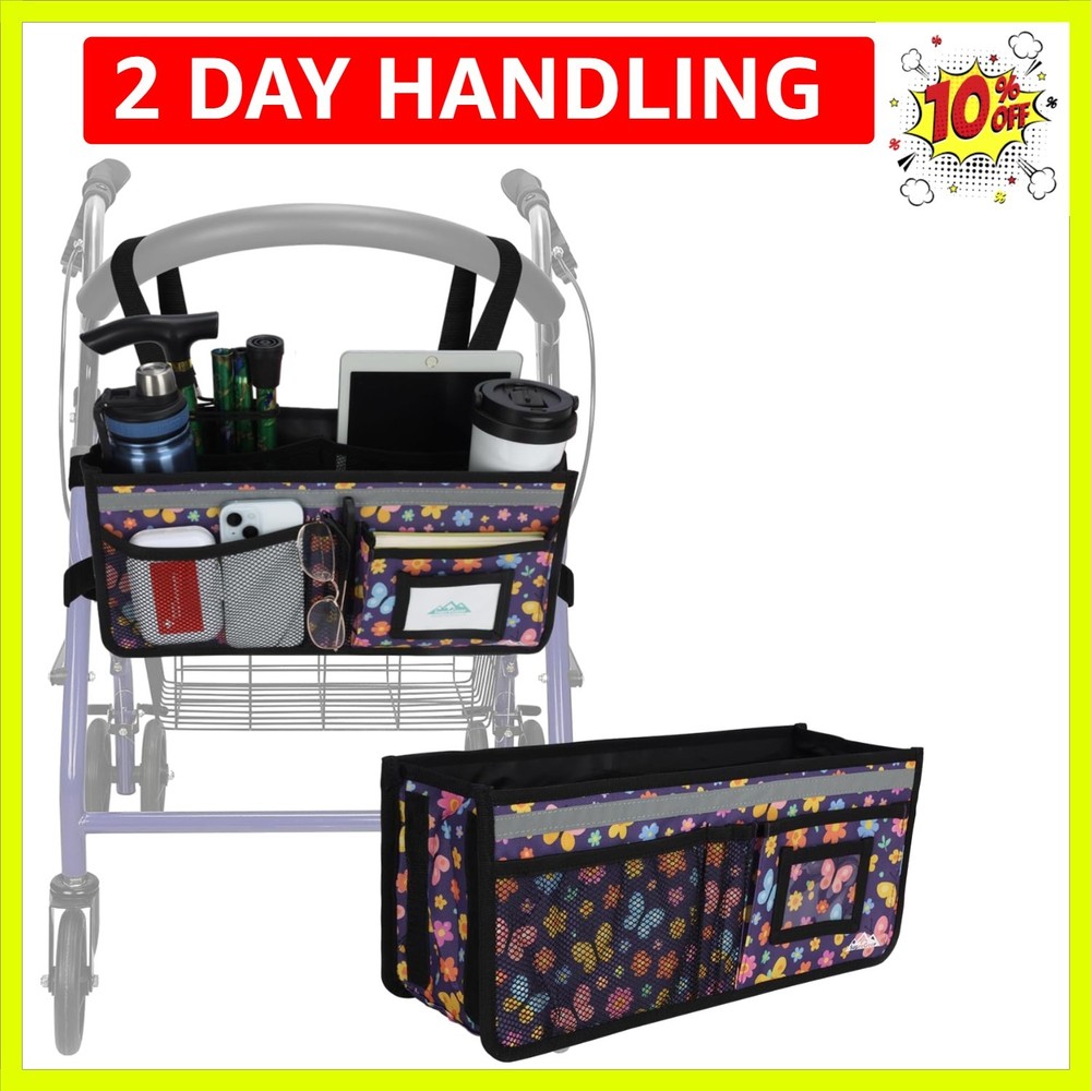 Rollator Basket, Rollator Walker Bag w/Cup Holder, Foldable Rolling Walker Wa...