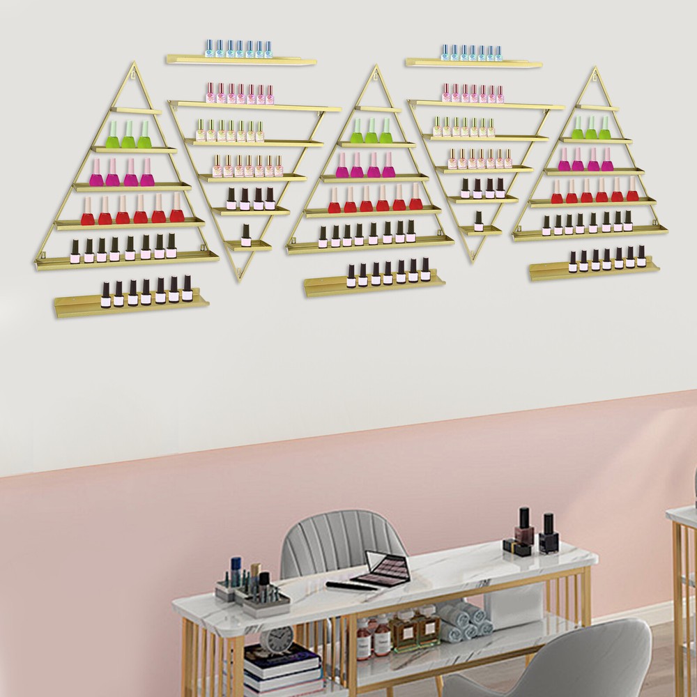10pcs Set Triangular Nail Polish Racks Wall-mounted Cosmetics Display Rack Gold