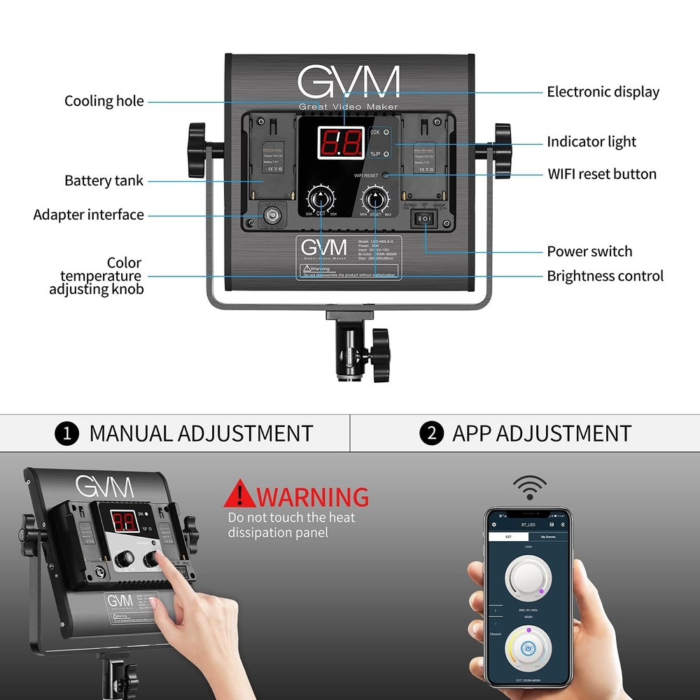 GVM 2 Pack LED Video Lighting Kits with APP Control, Bi-Color Variable 2300K~680