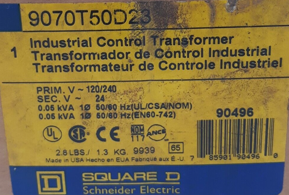 Square D 9070T50D23 Control Transformer