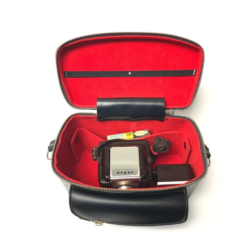 Vintage Argus 75 box camera with flash and Kali Bag case