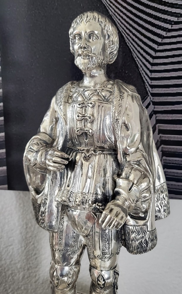 EXEPTIONAL PAIR EXTRA LARGE ANTIQUE HANAU GERMAN SILVER FIGURAL DECANTERS CA1880