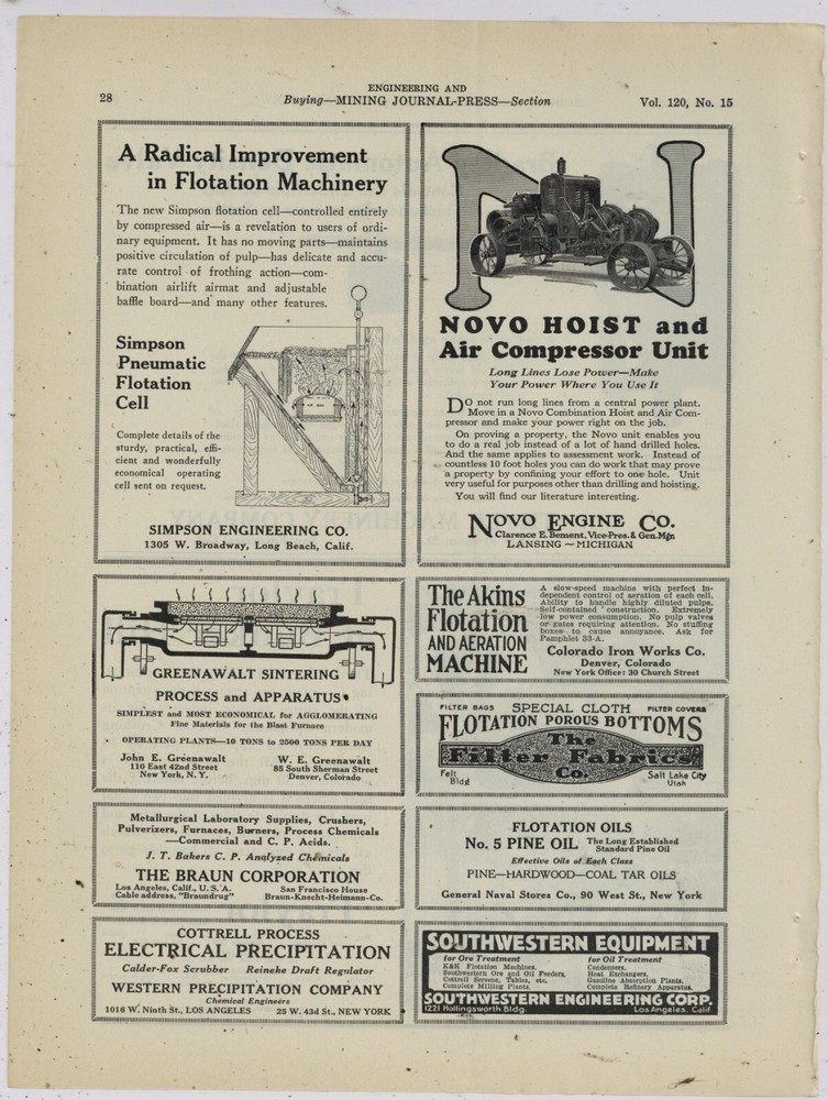 1925 Novo Engine Co. Ad: Combination Hoist & Compressor Outfit - Lansing, MI