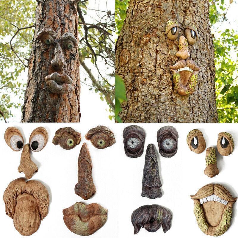 Tree Faces Decor Old Man Tree Hugger Bark Ghost Face for Halloween Easter Garden