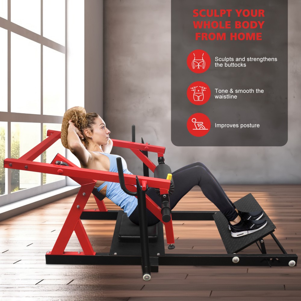 Hip Thrust Machine for Glutes, Adjustable Butt Workout w/ Weight Holder, Red