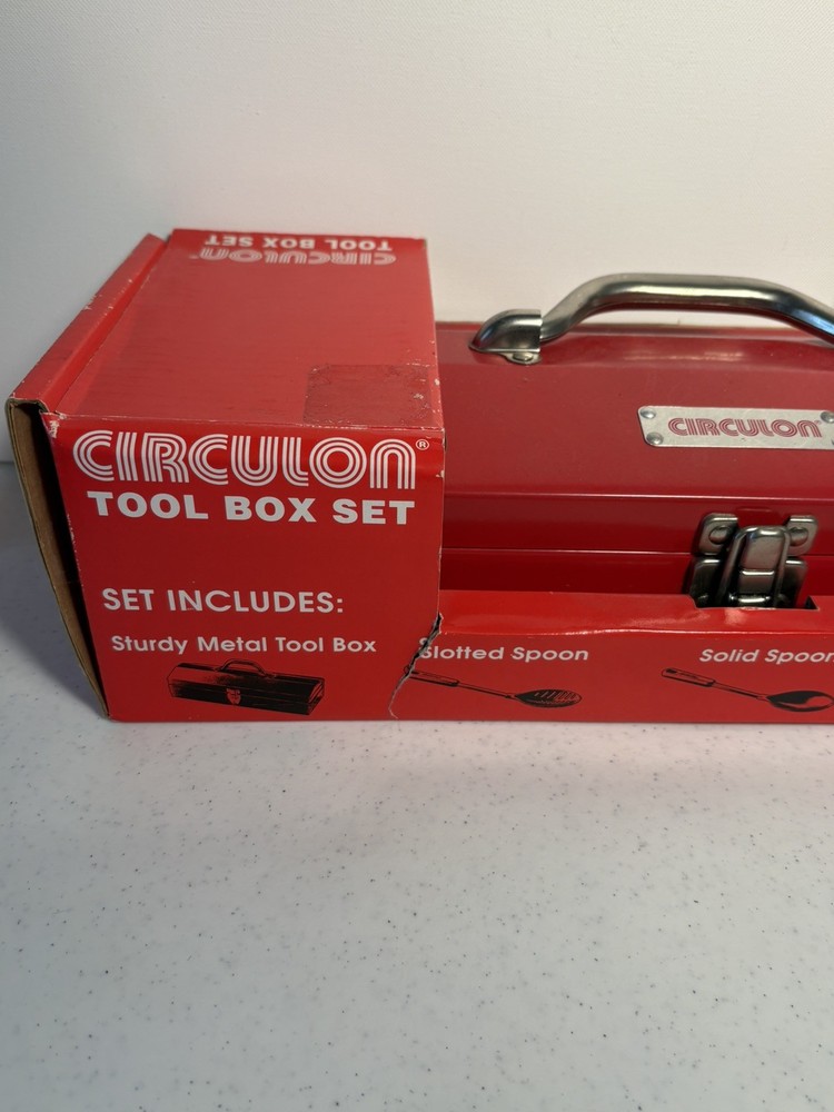 Circulon Red Metal Tool Box with Black Barbecue Tools