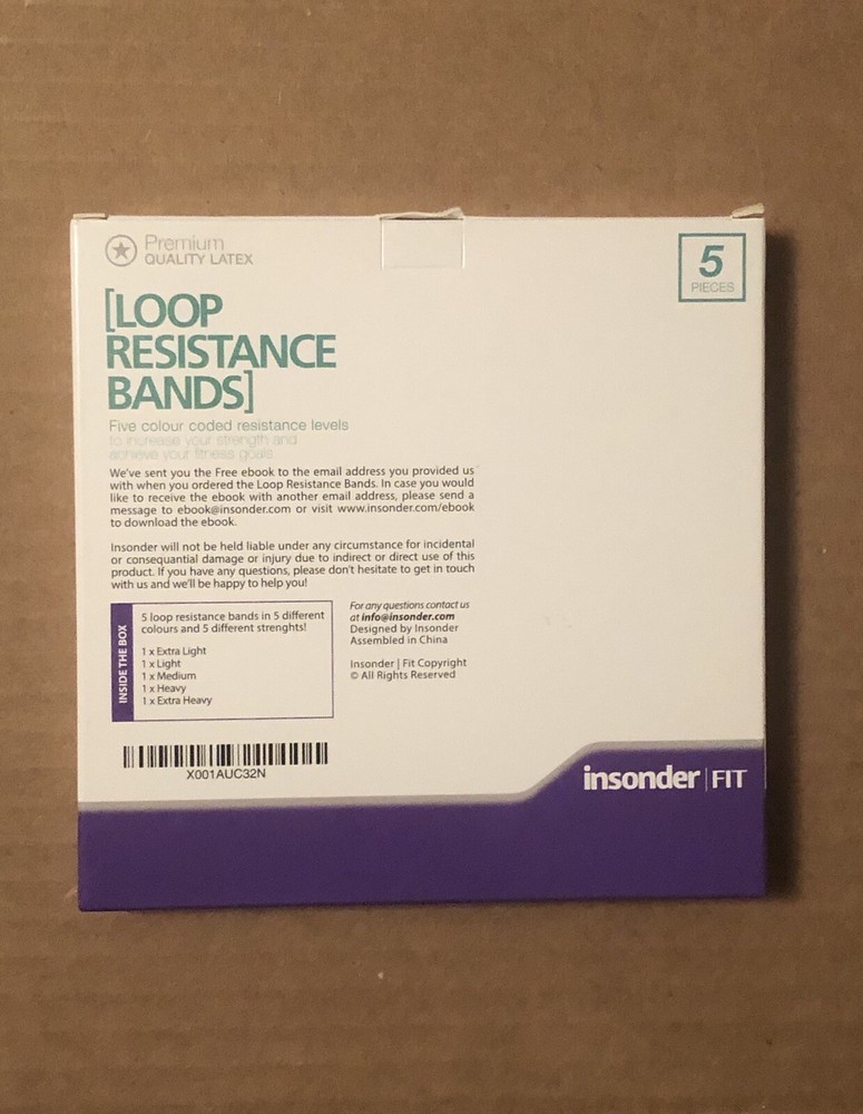 Insonder FIT Loop Resistance Bands 5 Piece Pack Bundle Workout Fit