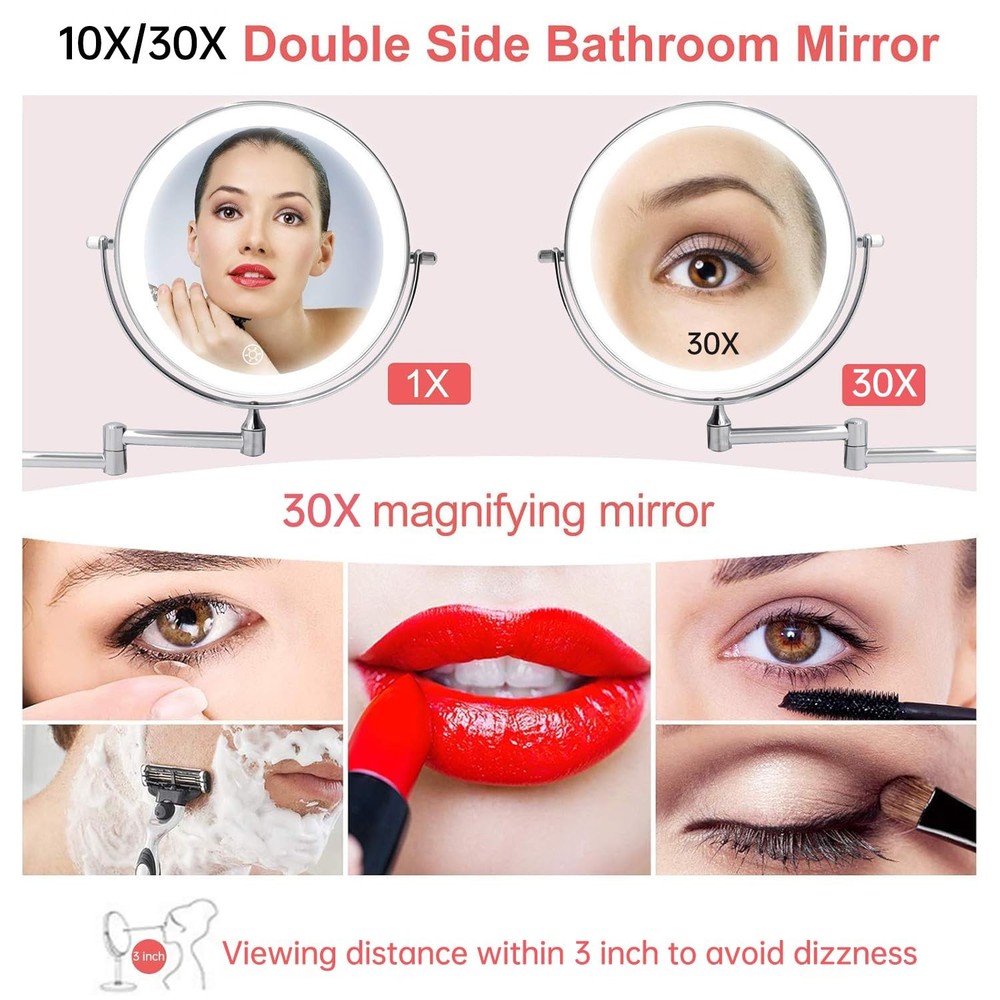 5000mAh Rechargeable Wall Mounted Lighted Makeup Vanity Mirrors, Double Sided...