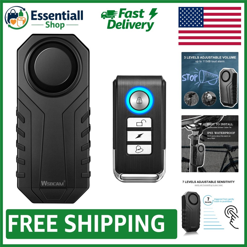 Wireless Vibration Sensor Alarm with Remote for Bikes & Scooters - 66ft Range