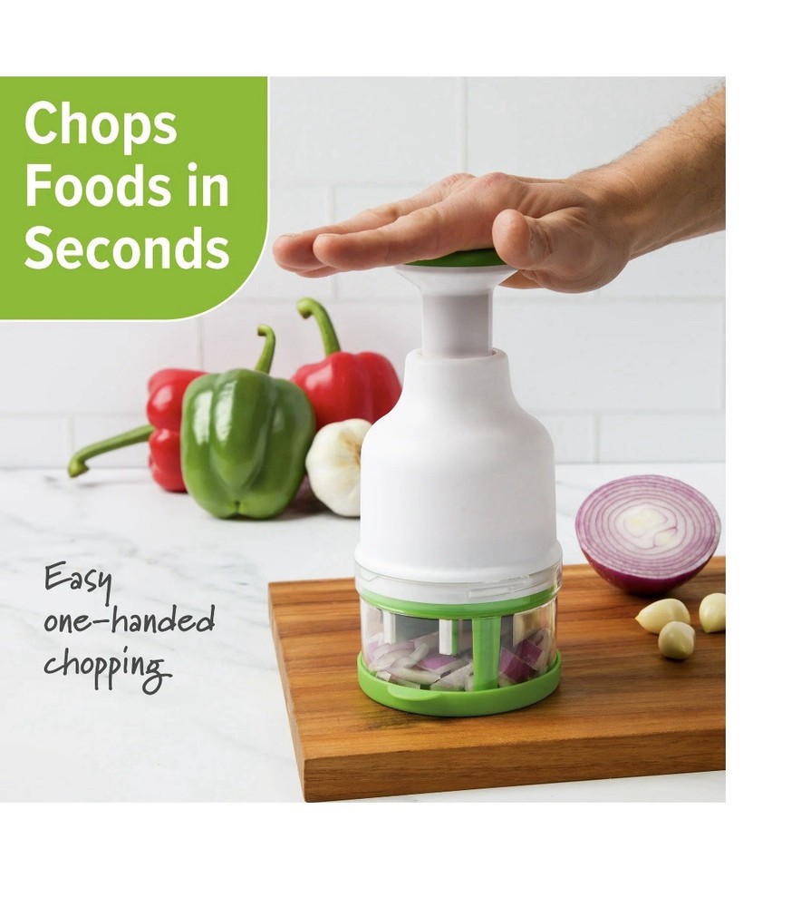 Progressive Prep Solutions Fresh Food Chopper Manual Push Function White/Green