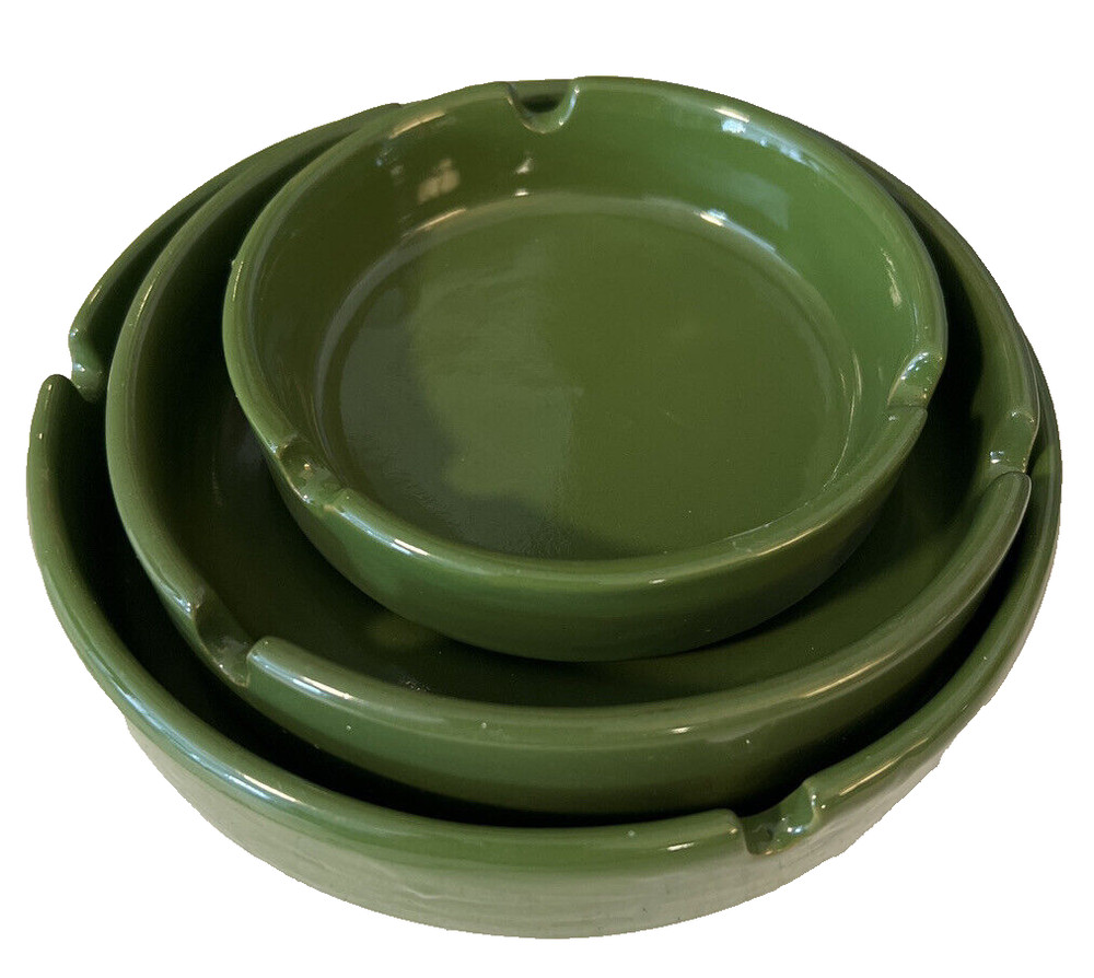 Green Ceramic Ashtrays - Set of 3 Different Sizes - Unmarked