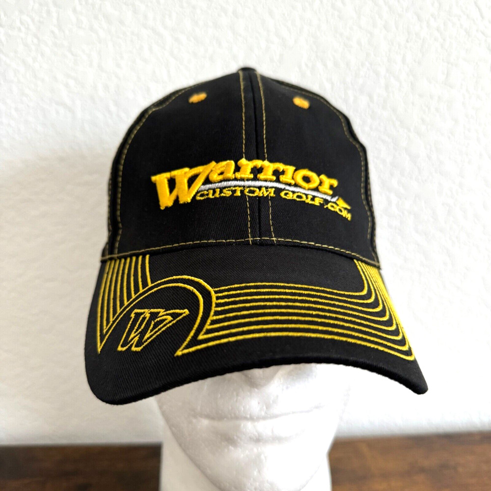 Warrior Custom Golf .com Baseball Hat Cap Stitched Black Yellow Strapback Cotton