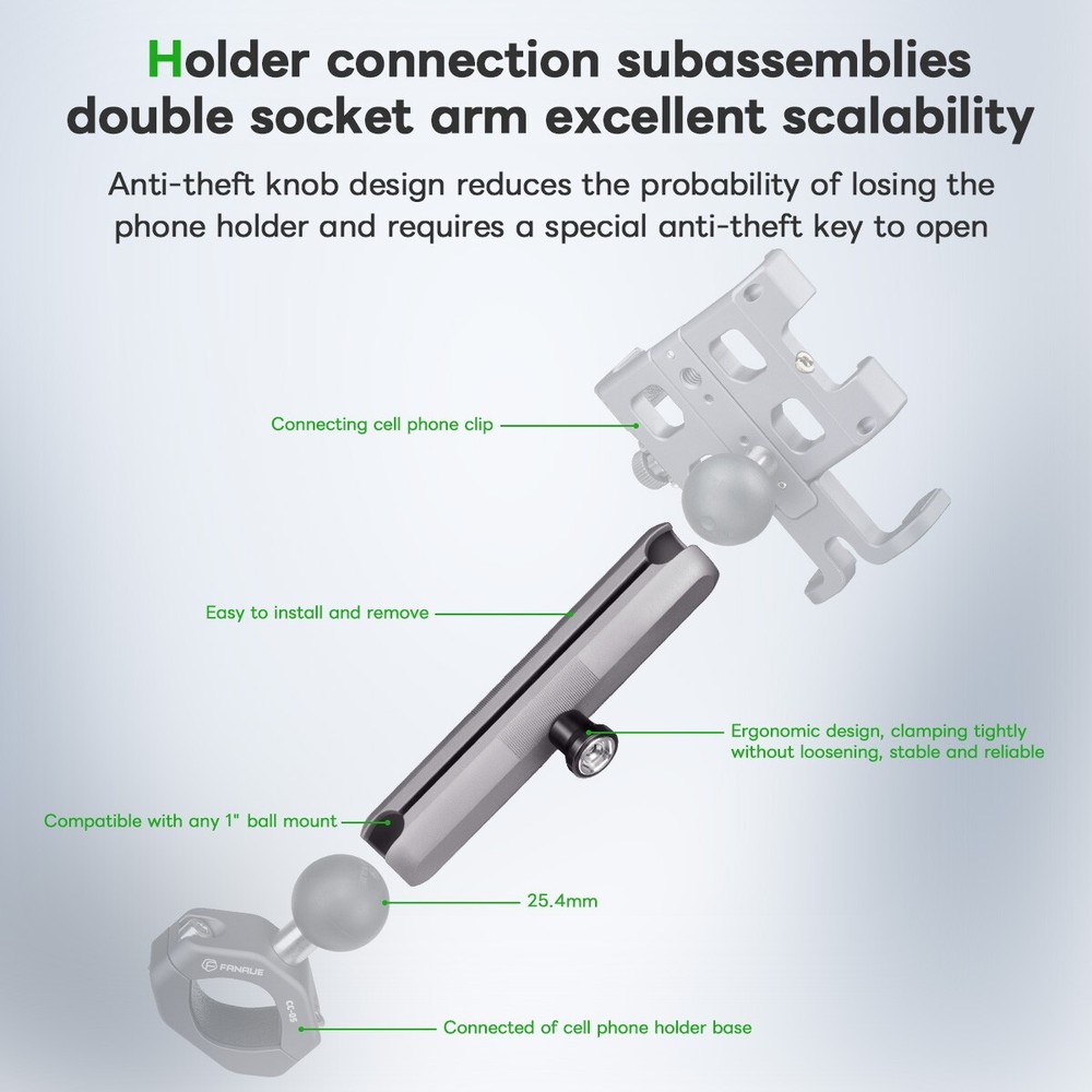 FANAUE Double Socket arm 1" Ball Assembly with Anti-Theft Function