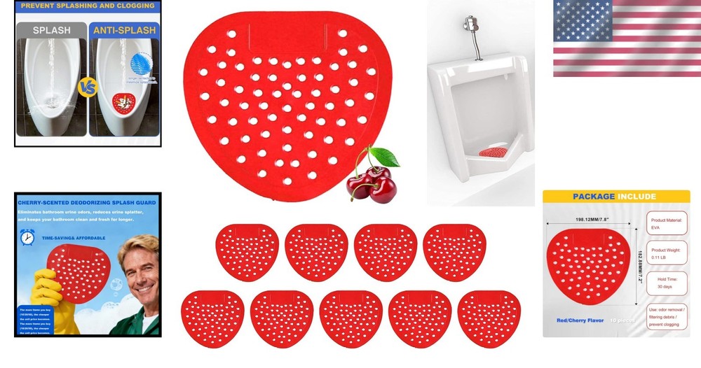 Efficient 10 Pack Cherry Urinal Screens - 30-Day Odor Control & Splash Guard