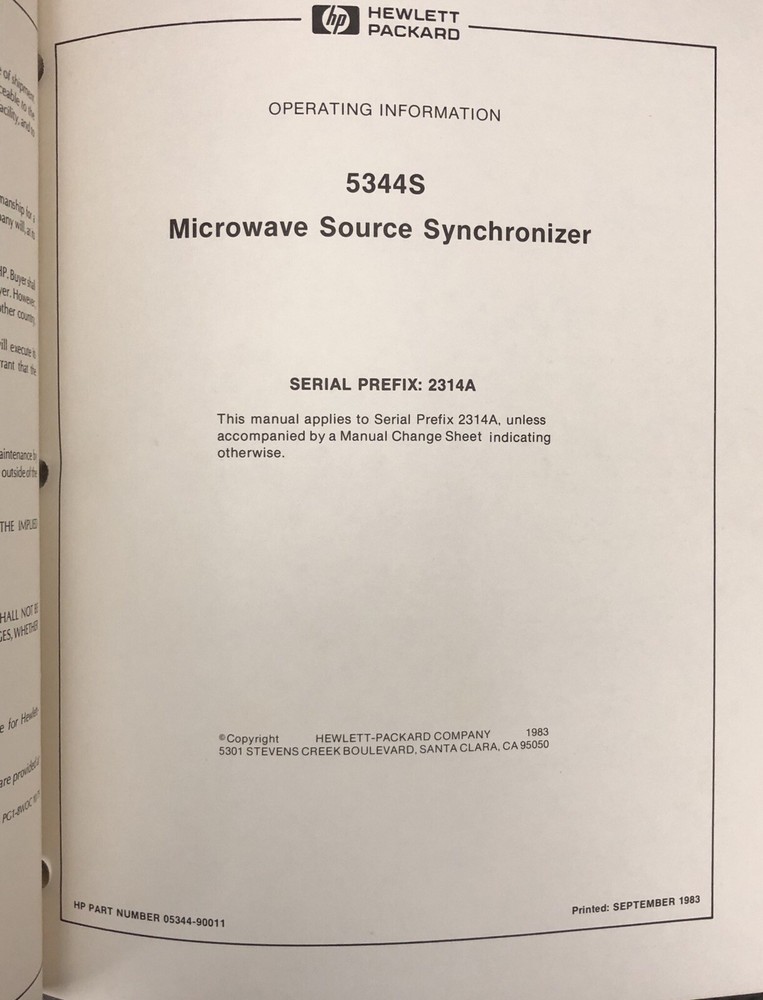 HP 5344S Microwave Source Synchronizer Operating Information Manual