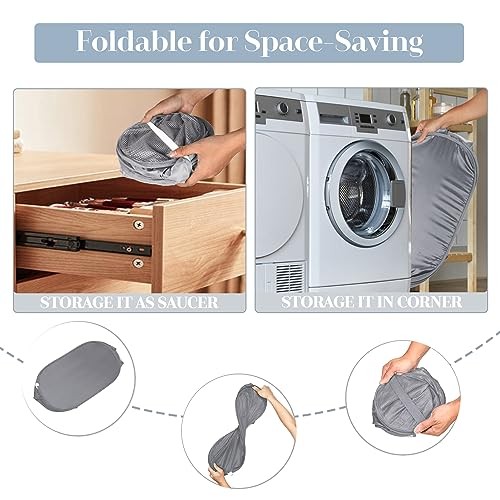 Durable Collapsible Laundry Baskets, Mesh Pop Up Laundry Pop Horizontal Gray