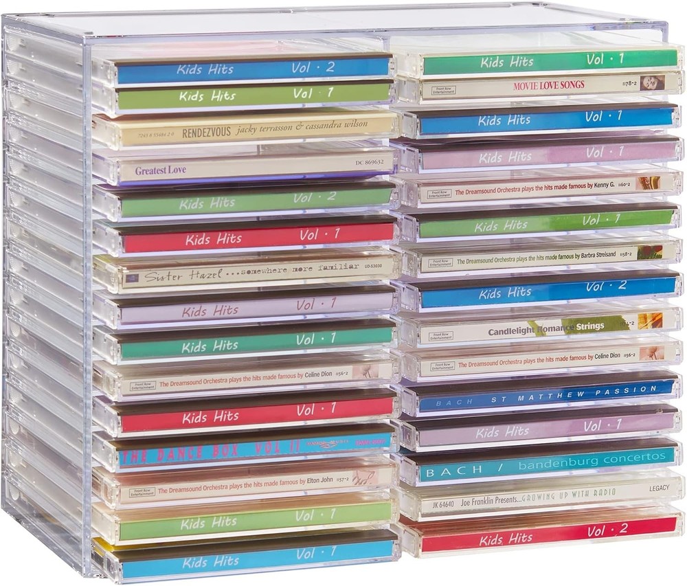Stackable CD/DVD Multimedia Holder, Media Storage Rack, Clear Plastic up to 30CD