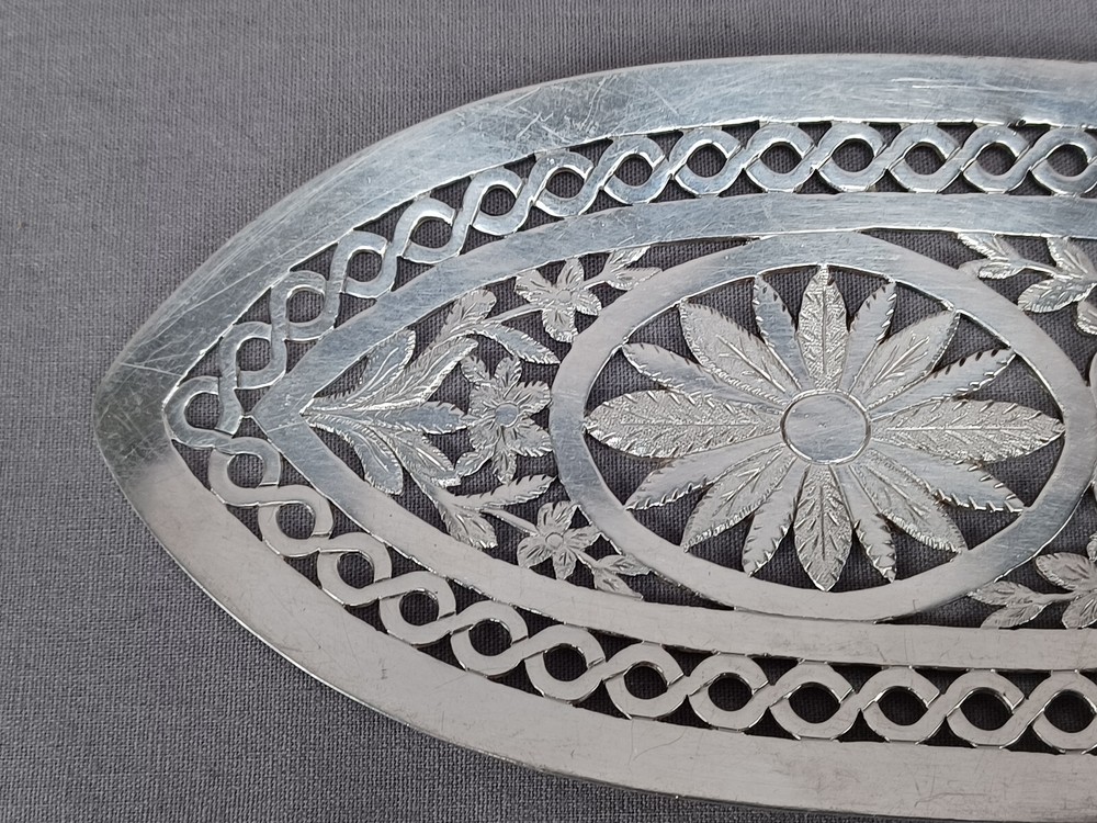 19th Century Austrian Floral Openwork 13 Loth Silver Ebonized Wood Fish Slice