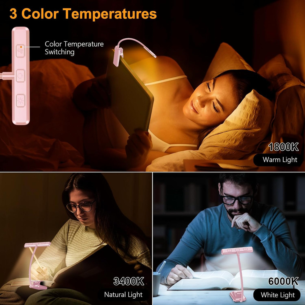 19 LED Rechargeable Book Light for Reading in Bed with Memory Function- Eye Cari