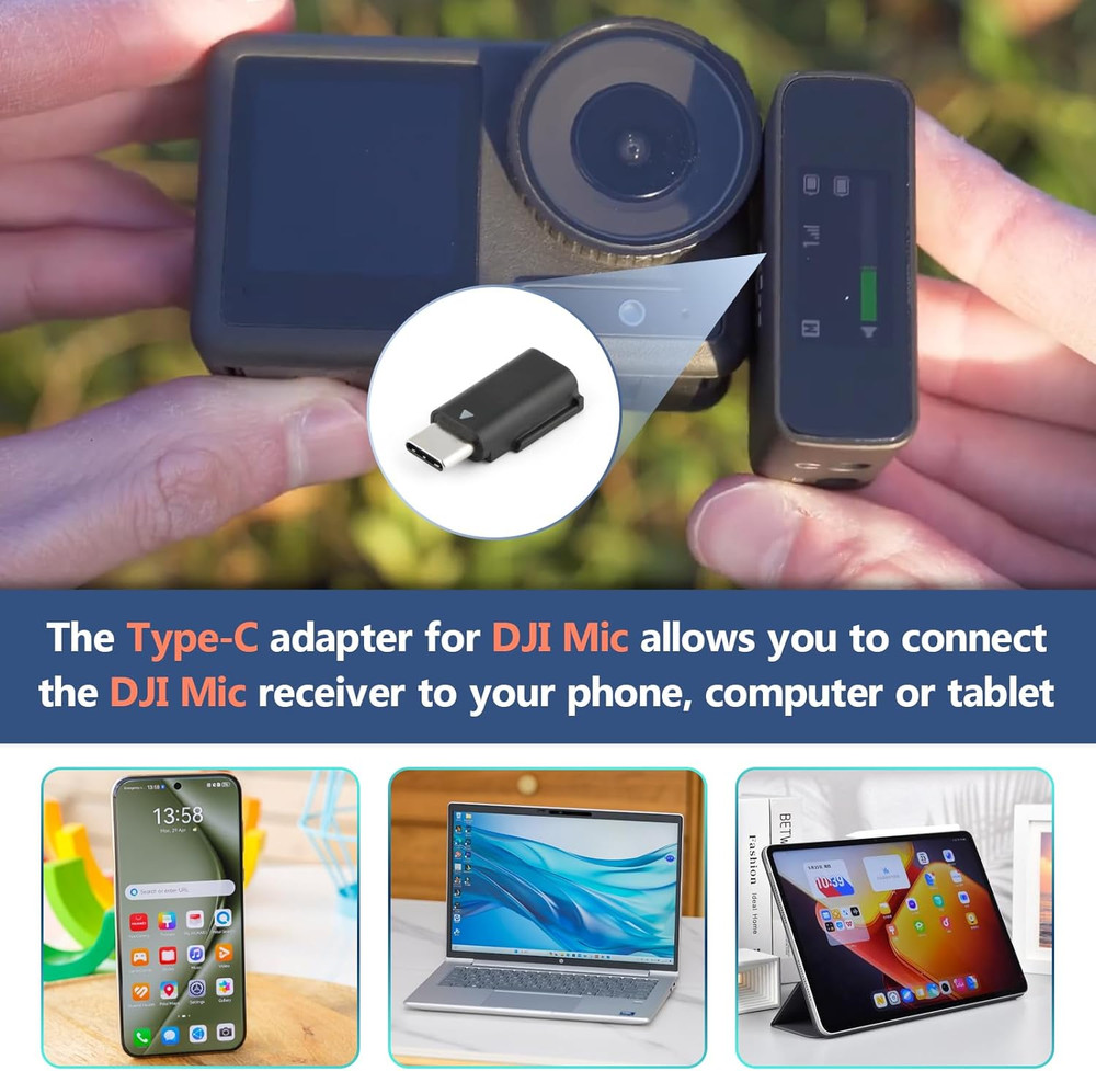 DJI MIC Adapter Type-C Phone Wireless Microphone Receiver Mic PC Tablet USB