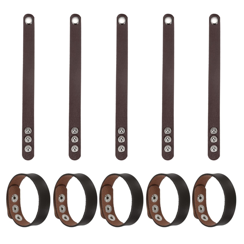 10 Pcs Plain Leather Bracelets Leather Snap Bracelets, Brown