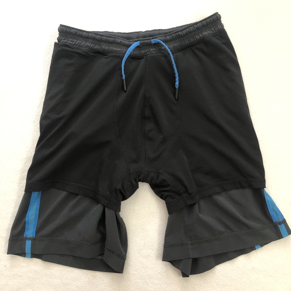 Lululemon Men Black Blue Lined Drawstring 9” Liner Pace Breaker Workout Short S