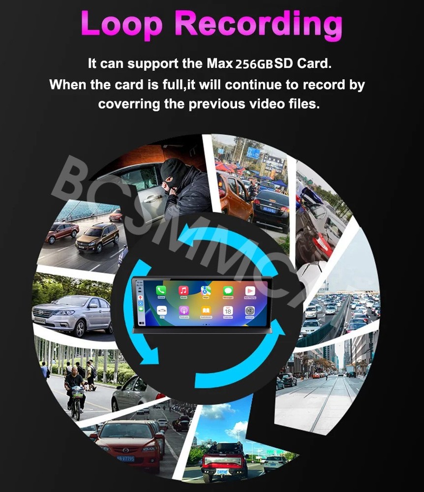 Touch Screen Car DVR Dash Cam Front Rear Cam G-sensor For Carplay Android Auto