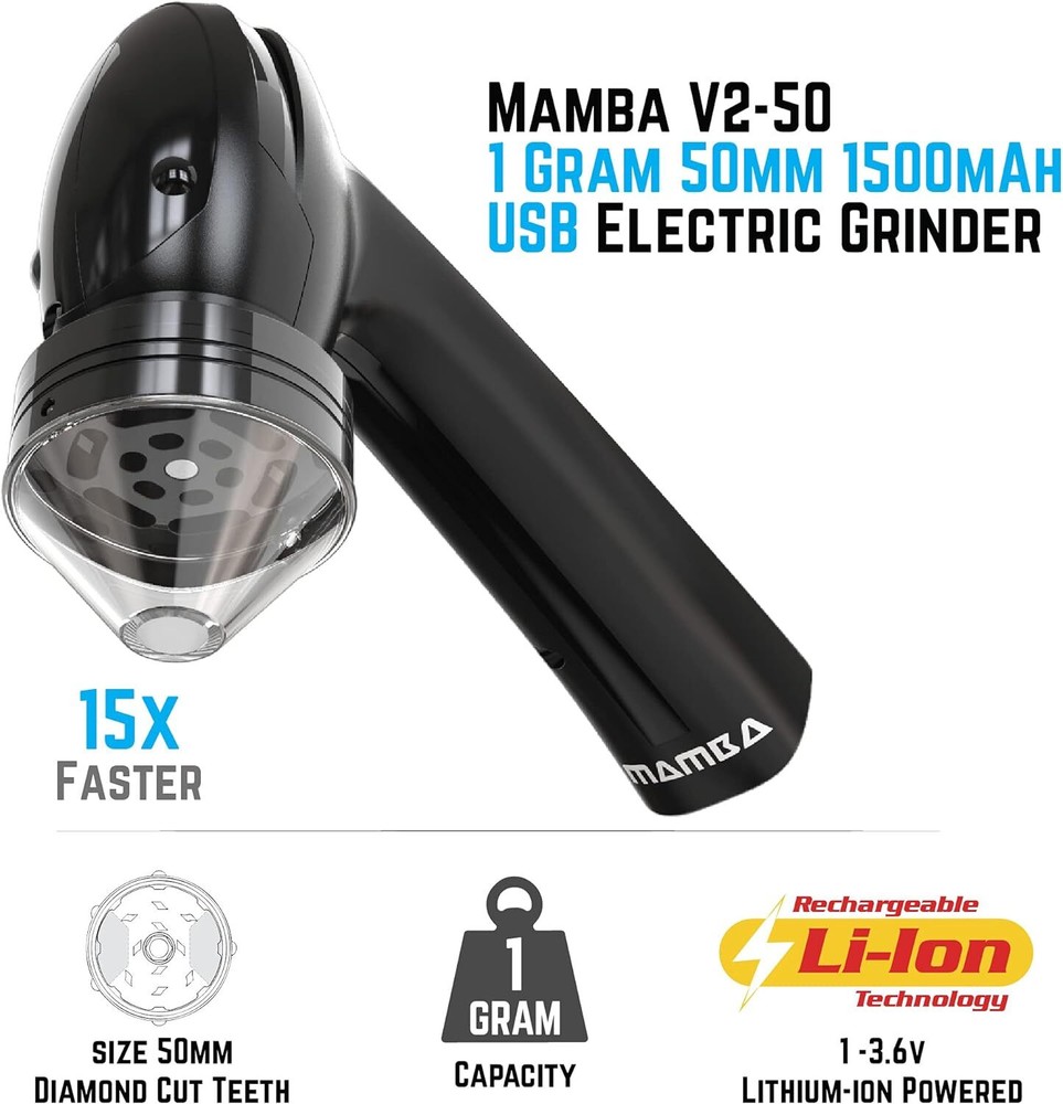 1g Original Black Electric Portable Herb Grinder- USB Powered Essential Kitchen