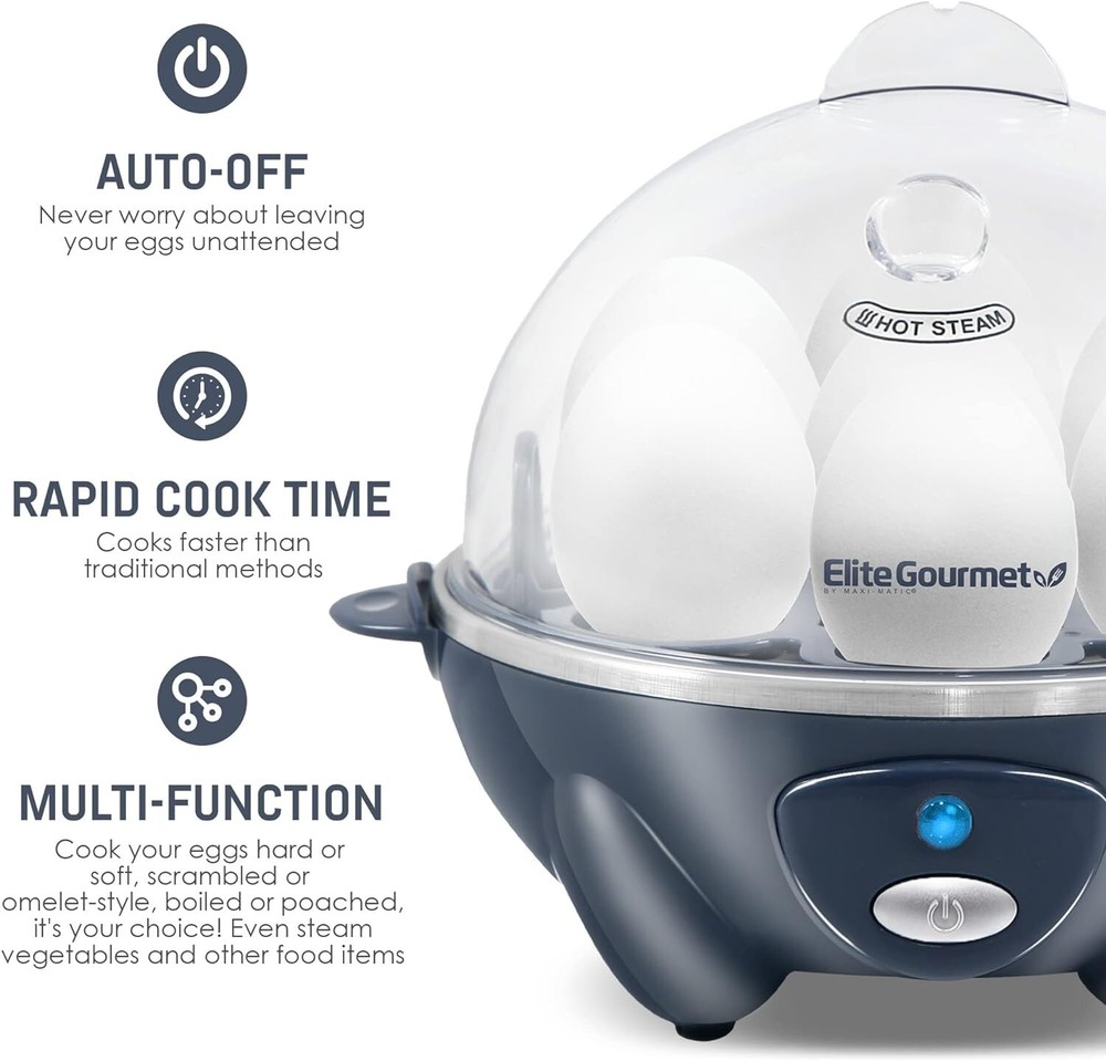 Elegant Automatic Egg Cooker: Poached, Hard, Medium, Soft - 7 Eggs, BPA-Free