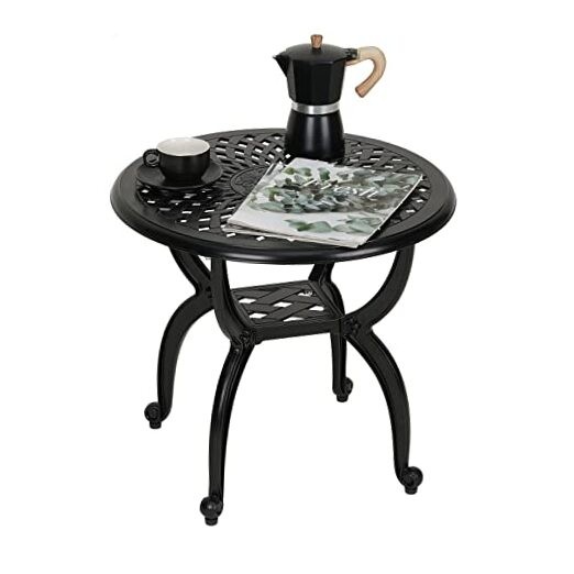 Cast Aluminum Side/End Table, Anti-Rust Coffee Bistro Table for Black round