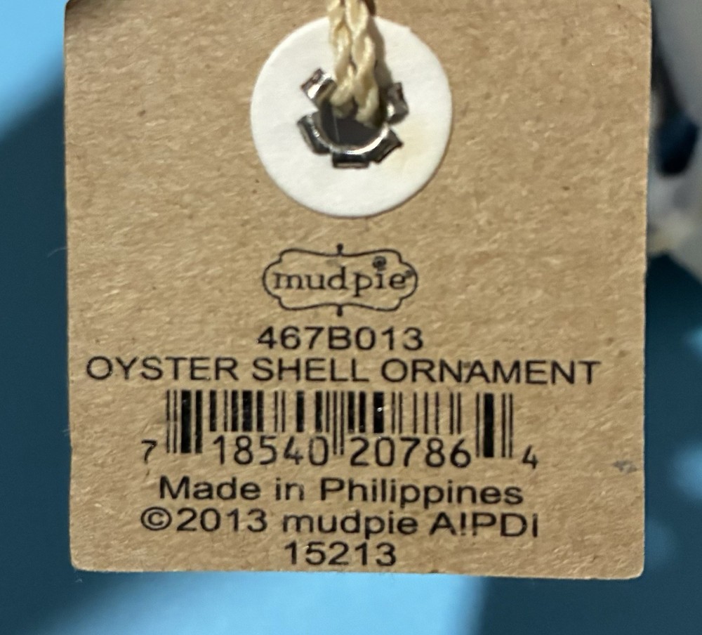 Mud Pie Oyster Shell Ornament 5" New with Tag