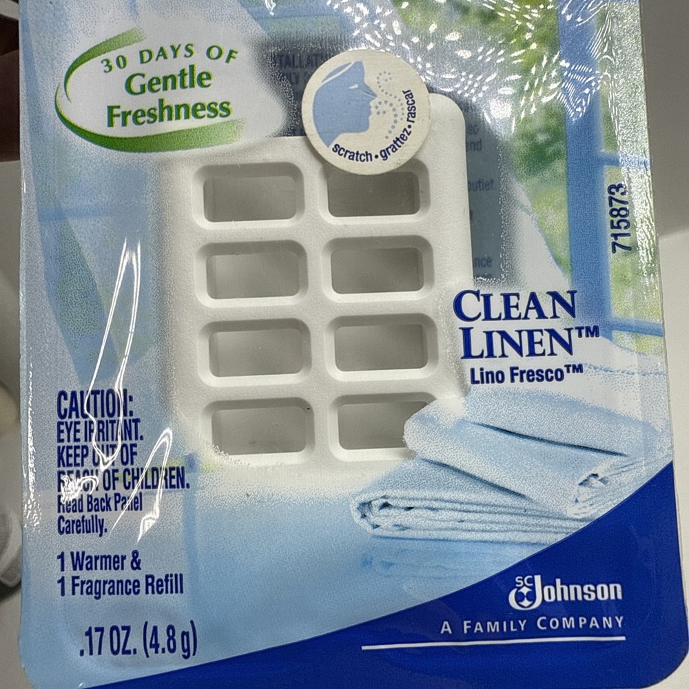 New Glade Plugins Scented Gel Warmer & Refill Clean Linen-Unopened