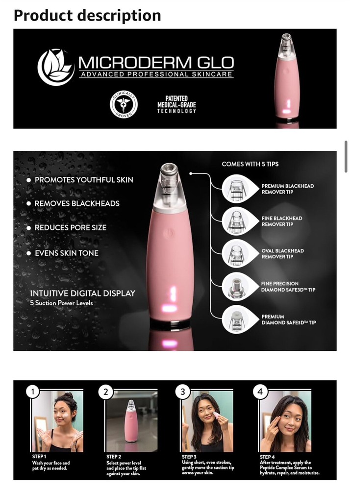 Microderm GLO GEM Diamond Microdermabrasion & Suction Tool - Blackhead removal