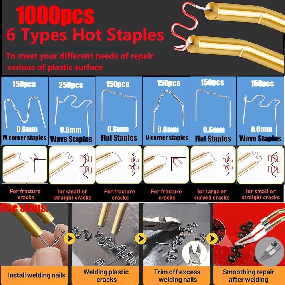 Efficient Plastic Welding Kit with 1000PCS Staples & Overheat Protection