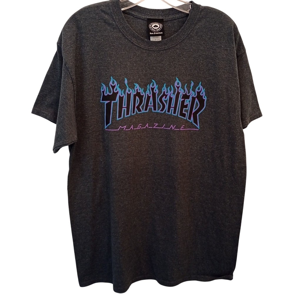 Thrasher heathered charcol gray flame tee