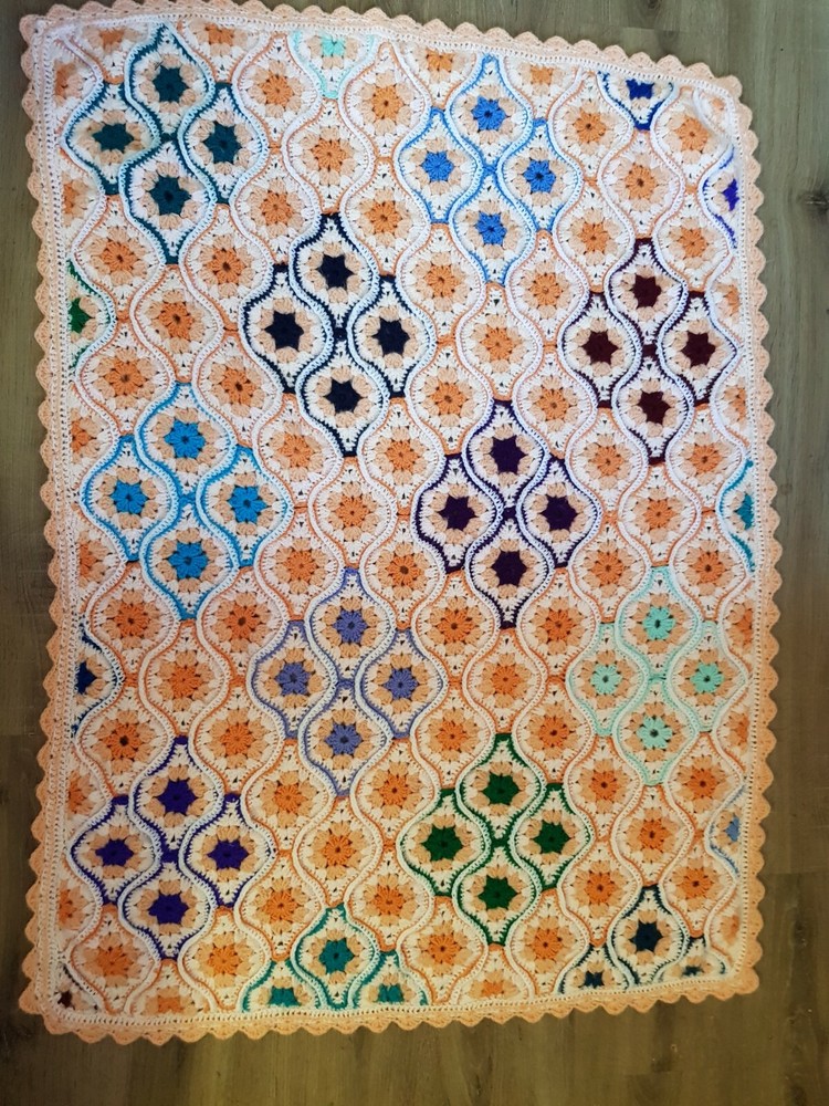 HANDMADE Baby Cot CROCHET BLANKET/THROW/-SEASIDE THEME