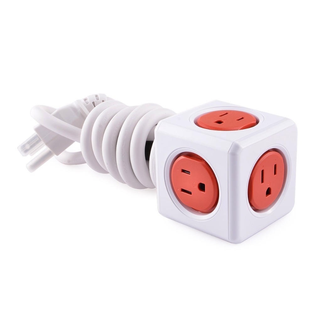 (2 Pack) PowerCube Extended - 5 Outlet Power Adapter w/ 5ft Extension cord - Red
