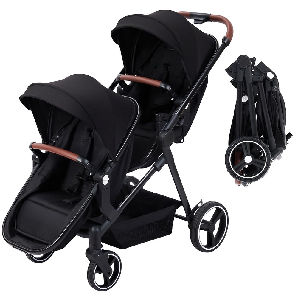 Double Stroller for Infant & Toddler, Reversible Tandem Stroller, One-Hand Fold